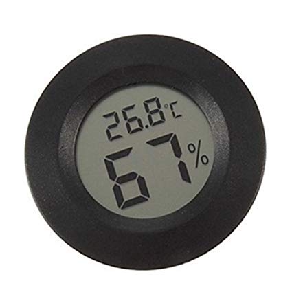 Stretoey Mini Digital LCD Thermometer Hygrometer Round Shape Temperature Humidity Meter For Indoor Outdoor Home Reptile Pet Thermometer Black