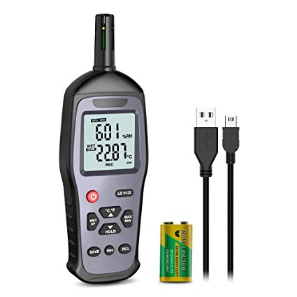 Eray Professional Psychrometer Hygrometer Thermometer Digital with Backlight LCD Dew Point and Wet Bulb Temperature Measure Humidity Meter Gauge, 32000 Data Recording, Battery Included