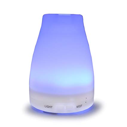 Sungwoo 100ml Aroma Essential Oil Diffuser Ultrasonic Cool Mist Humidifier with Color LED Light Changing and Adjustable Mist Mode