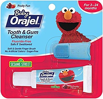 Orajel Baby Elmo Tooth and Gum Cleanser with Finger Brush, Fruity Fun, 0.7 Oz - Pack of 5