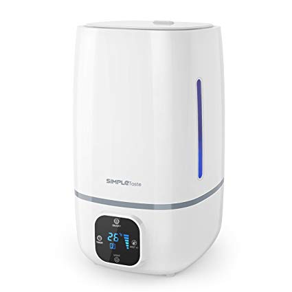 SimpleTaste 4L(1.06 Gallon) Ultrasonic Cool Mist Humidifier Aroma Essential Oil Diffuser with LCD Display, 3 Mist Level Control, Timer Setting, and 7 Colors LED Light Whisper-Quiet