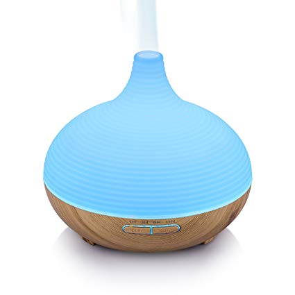 300ml Aroma Essential Oil Diffuser, Earto Wood Grain Portable Ultrasonic Mist Ultra Quiet Humidifier with Adjustable Mist Mode, Waterless Auto Shut-Off and 7 Color LED Lights for Home Office Bedroom