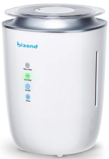 BIZOND Ultrasonic Humidifier Ultra Quiet - Warm and Cool Mist Humidifier for Bedroom, Home, Office and Baby Room - 24h Air Humidifier Aircare Energy Efficient, 4l Capacity, White UPDATED