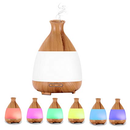 Ledsniper 120ML Essential Oil Diffuser, Mini Wood Grain Cool Mist Ultrasonic Air Aroma Humidifier with 7 Color Changing LED Lights with Auto Shutoff Function for Office, Yogo, Home, Travel