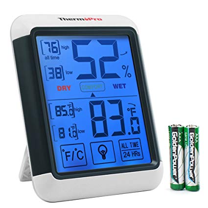 ThermoPro FBA_TP-55 Digital Hygrometer Indoor Thermometer Gauge with Jumbo Touchscreen and Backlight Temperature Humidity Monitor